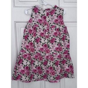 Mud Pie Girl's Pink Rose Floral Cotton Gauze Tiered Dress 5T